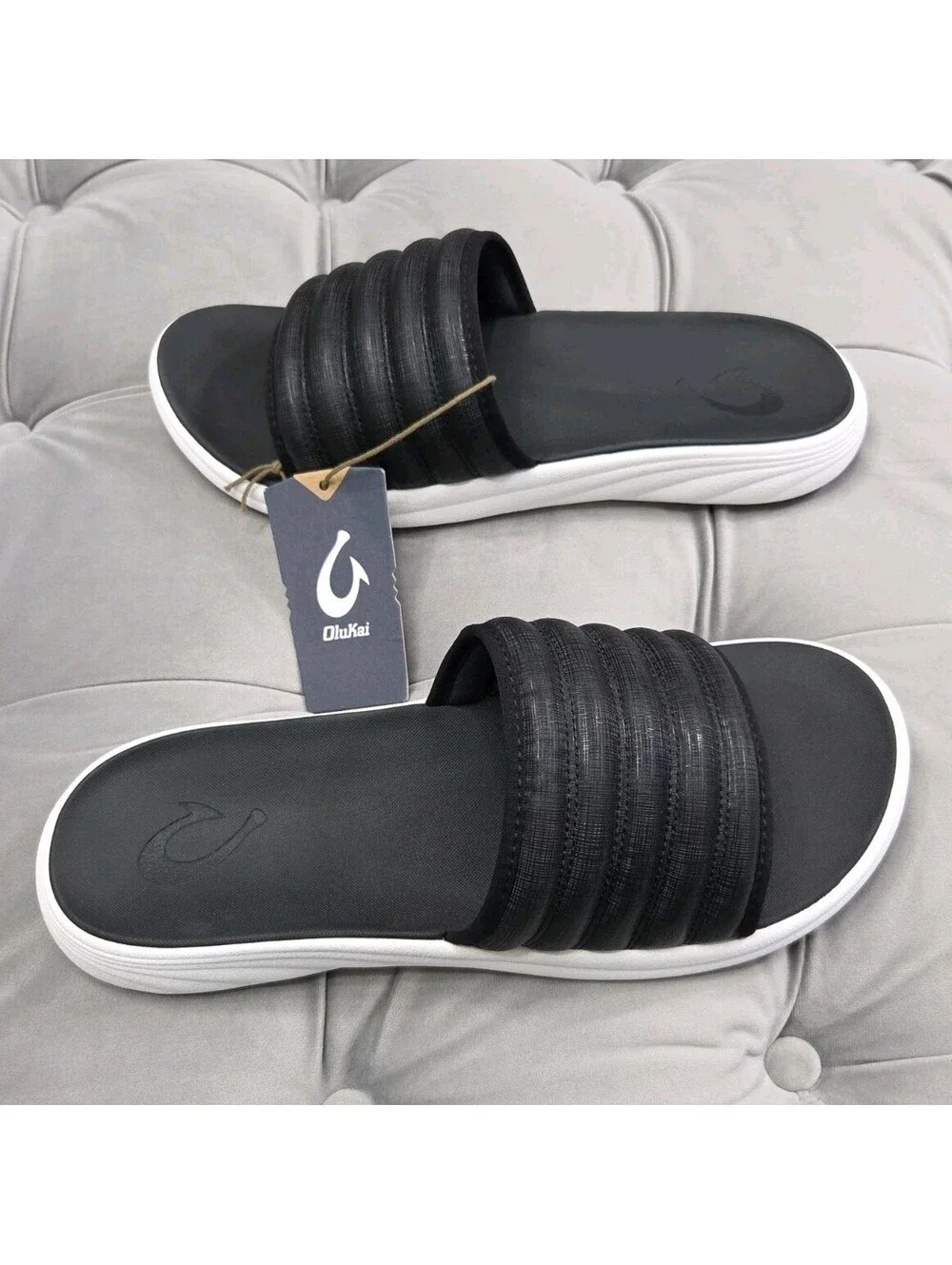 OluKai Komo Slide Black Waterproof Comfort Sandals Flats Mens Shoes 13 New $99